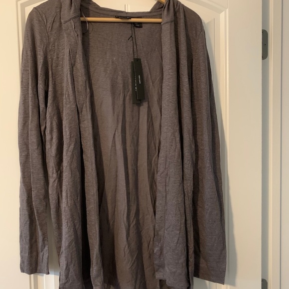 tahari linen hooded cardigan